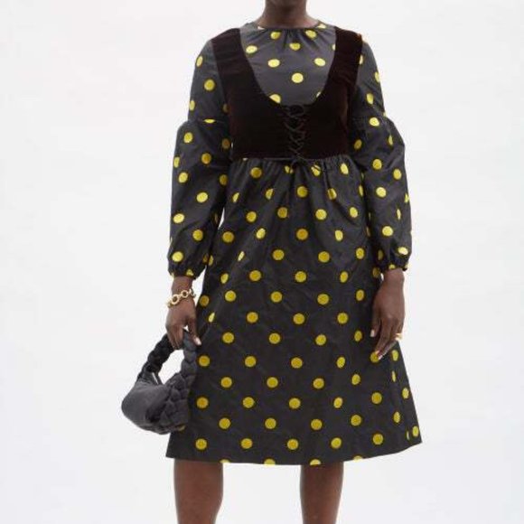 Batsheva Shay Polka-dot Silk-taffeta Midi Dress - Black Multi size 8 - Picture 1 of 1